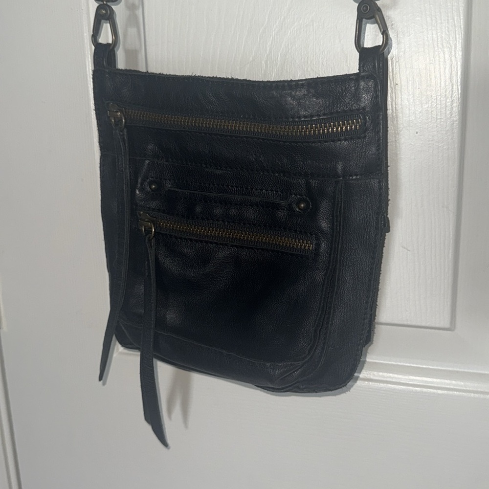 Embrazio Black Supple Leather Small Crossbody Bag Boho Gypsy 8”H x 7”L x 1”W - Picture 3 of 10